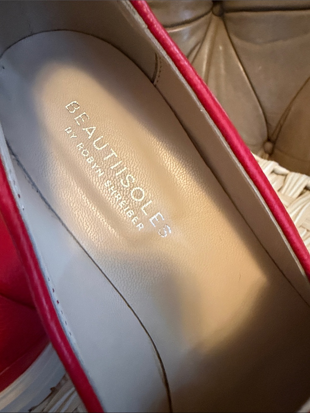 RARE- Beautiisoles by Robyn Shreiber. Red Leather Platform Penny Loafers — Women - Picture 2 of 5